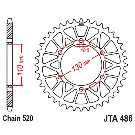 Aluminijasti zadnji verižnik (zobnik) JT JTA 486-48BLK 48T, 520 Črn
