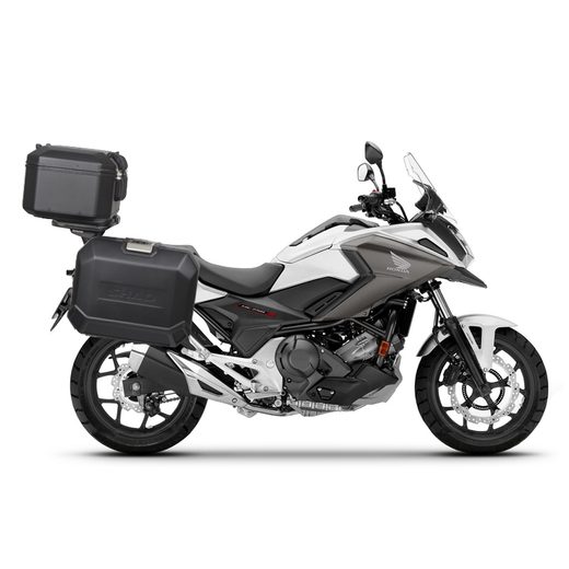 Komplet aluminijastih kovčkov z nosilci in ploščo SHAD TERRA BLACK, 37L zadnji kovček in 47L stranski kovčki SHAD HONDA NC 750 X