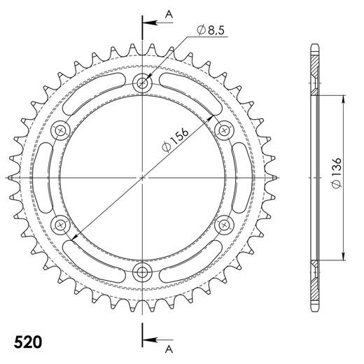Aluminijasti zadnji verižnik (zobnik) SUPERSPROX RAL-1791:42-BLK črna 42T, 525