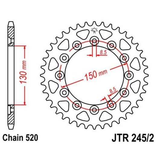 Verižni set EK - Srebrna chain 520 H, Non-sealed, CHK front sprocket JT, CHK rear sprocket JT za YAMAHA WR 250 X 2008-2015