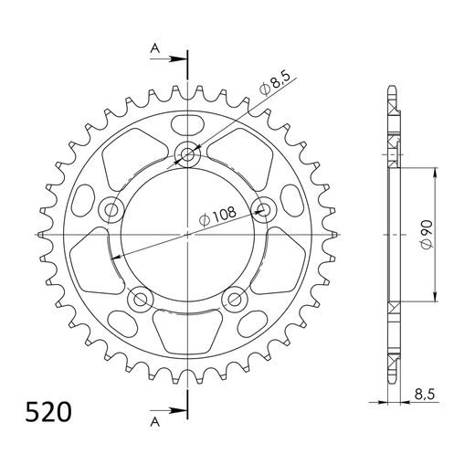 Aluminijasti zadnji verižnik (zobnik) SUPERSPROX RAL-491:38-BLK črna