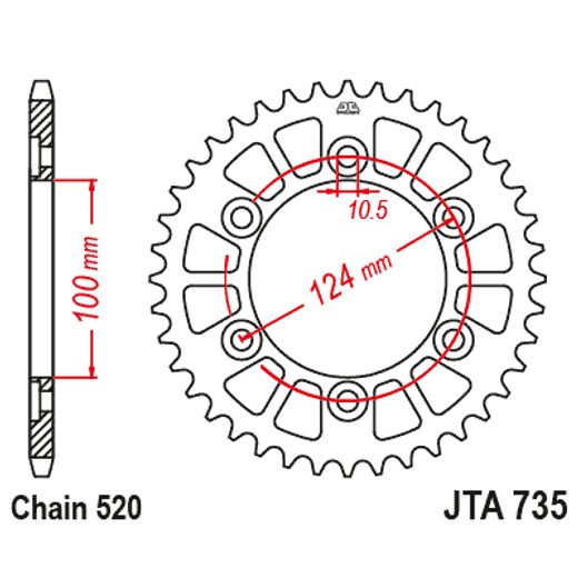 Aluminijasti zadnji verižnik (zobnik) JT JTA 735-38BLK 38T, 520 Črn