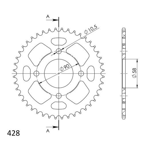 Aluminijasti zadnji verižnik (zobnik) SUPERSPROX RAL-1221:44-RED rdeč 44T, 428