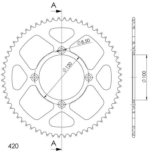 Rear ALU sprocket SUPERSPROX RAL-6618:64-RED rdeč 64T, 420