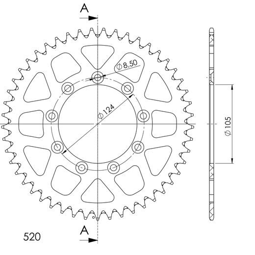 Aluminijasti zadnji verižnik (zobnik) SUPERSPROX RAL-151:49-BLK črna 49T, 520