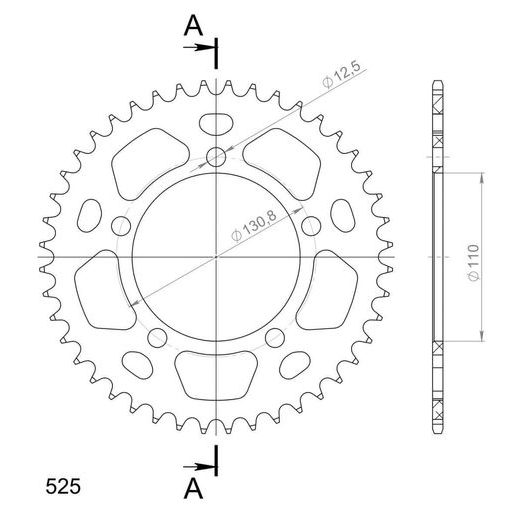 Aluminijasti zadnji verižnik (zobnik) SUPERSPROX RAL-7:44-RED rdeč 44T, 525