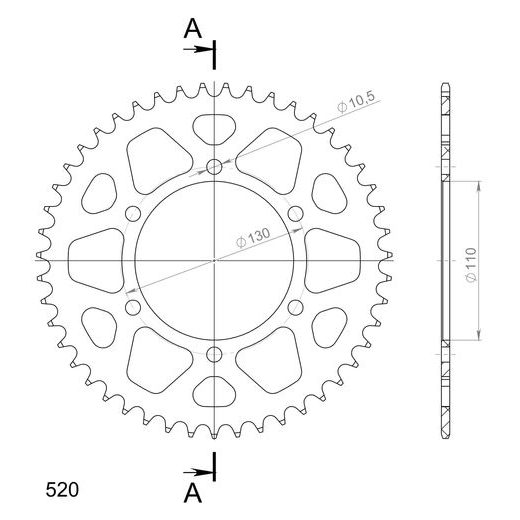 Aluminijasti zadnji verižnik (zobnik) SUPERSPROX RAL-486:47-BLK črna 47T, 520