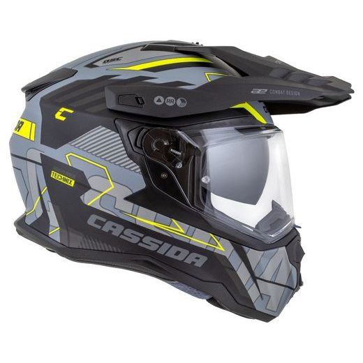 Motocross Helmet CASSIDA ROAD RUNNER TechniX grey matt/ black/ yellow fluo/ black matt peak S