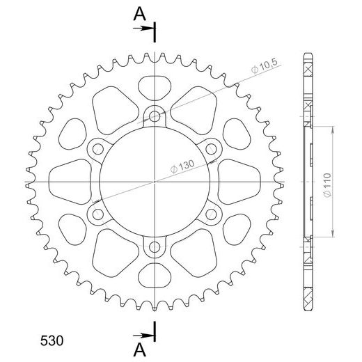 Aluminijasti zadnji verižnik (zobnik) SUPERSPROX RAL-479:49-BLK črna 49T, 530