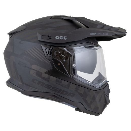 Motocross Helmet CASSIDA ROAD RUNNER TechniX black matt/ black/ grey/ black matt peak XS