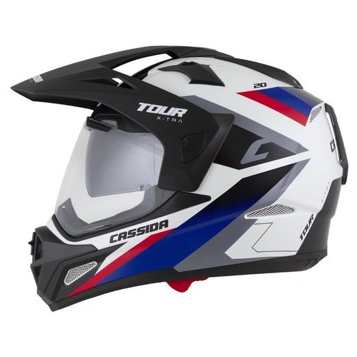 Motocross Helmet CASSIDA TOUR 2.0 X-TRA white/blue/red/black/black matt peak M