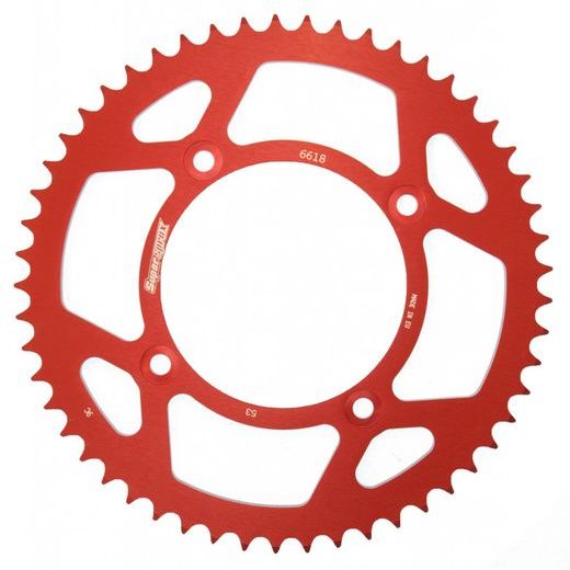 Aluminijasti zadnji verižnik (zobnik) SUPERSPROX RAL-6618:53-RED rdeč 53T, 420