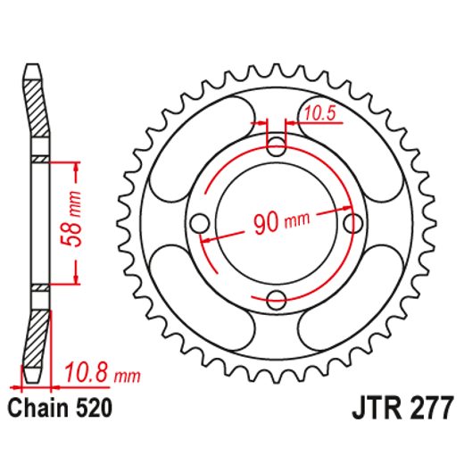 Zadnji verižnik (zobnik) JT JTR 277-45 45T, 520