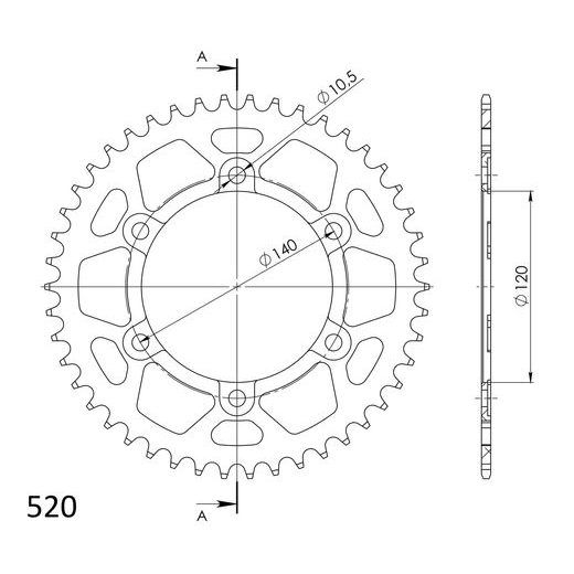 Aluminijasti zadnji verižnik (zobnik) SUPERSPROX RAL-1490:46-BLK črna 46T, 520