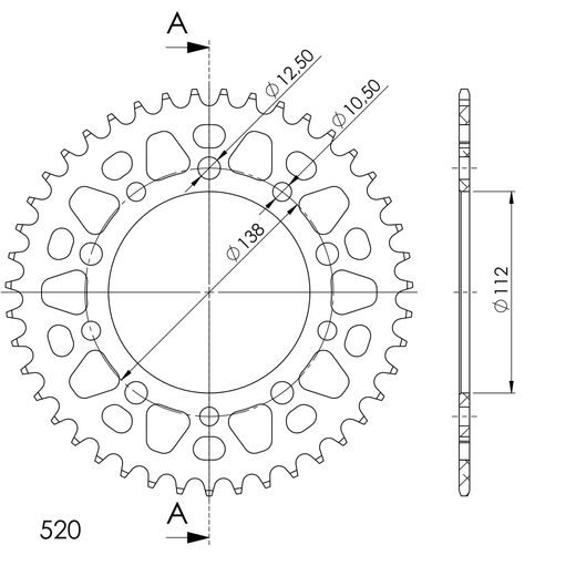 Aluminijasti zadnji verižnik (zobnik) SUPERSPROX RAL-1303:43-BLU moder 43T, 520
