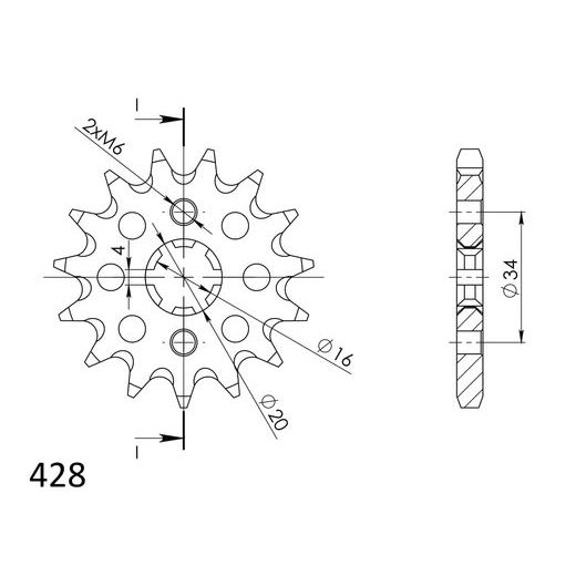Verižni set EK - Srebrna chain 428 DEH, Non-sealed, CHK front sprocket SUPERSPROX, CHK rear sprocket JT za YAMAHA DT 125 LC 1984-1987
