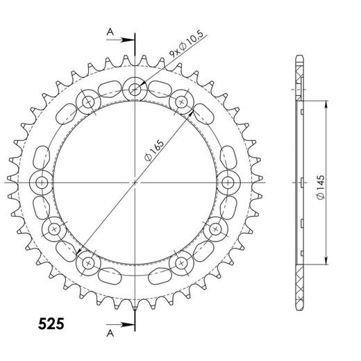 Aluminijasti zadnji verižnik (zobnik) SUPERSPROX RAL-1311:43-BLK črna 43T, 525