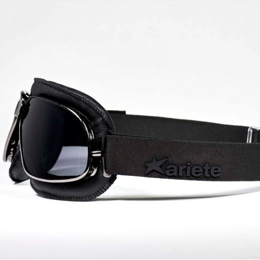 Goggles ARIETE ARIETE VINTAGE 13990-NV black leather ruthenium frame, fume lens