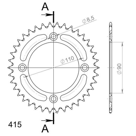 Aluminijasti zadnji verižnik (zobnik) SUPERSPROX RAL-452:38-RED rdeč 38T, 415