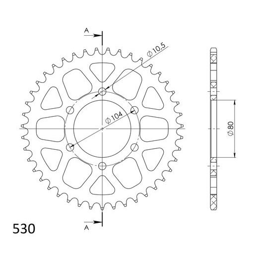 Aluminijasti zadnji verižnik (zobnik) SUPERSPROX RAL-488:43-BLK črna 43T, 530