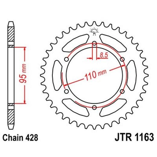 Zadnji verižnik (zobnik) JT JTR 1163-45 45T, 428