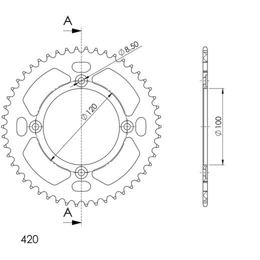 Rear ALU sprocket SUPERSPROX RAL-6618:58-RED rdeč 58T, 420