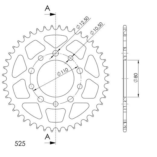Aluminijasti zadnji verižnik (zobnik) SUPERSPROX RAL-1332:44-RED rdeč 44T, 525