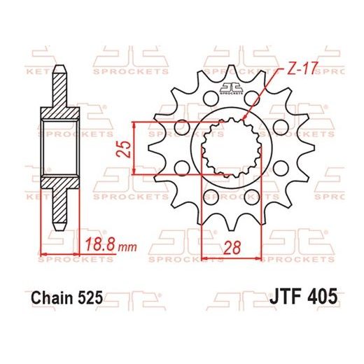 Sprednji verižnik JT JTF 405-19RB 19T, 525 rubber cushioned