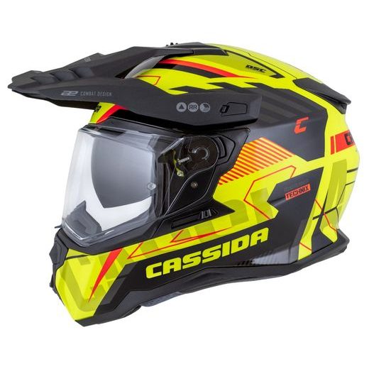 Motocross Helmet CASSIDA ROAD RUNNER TechniX yellow fluo/ black/ orange/ grey/ black matt peak M