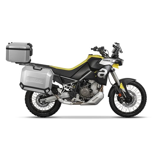 Komplet aluminijastih kovčkov z nosilci in ploščo SHAD TERRA, 37L zadnji kovček in 36L/47L stranski kovčki SHAD Aprilia Tuareg 660