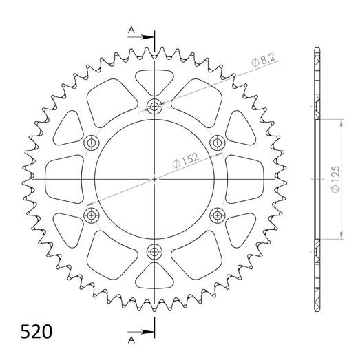 Aluminijasti zadnji verižnik (zobnik) SUPERSPROX RAL-8000:52-SLV srebrna 52T, 520