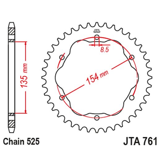 Aluminijasti zadnji verižnik (zobnik) JT JTA 761-38BLK 38T, 525 Črn