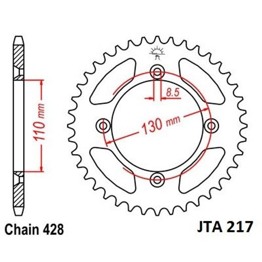 Aluminijasti zadnji verižnik (zobnik) JT JTA 217-50 50T, 428