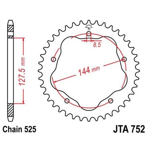 Aluminijasti zadnji verižnik (zobnik) JT JTA 752-41BLK 41T, 525 Črn