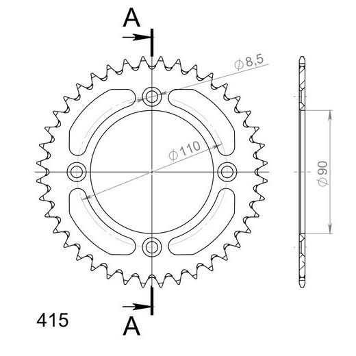 Aluminijasti zadnji verižnik (zobnik) SUPERSPROX RAL-452:40-BLU moder 40T, 415