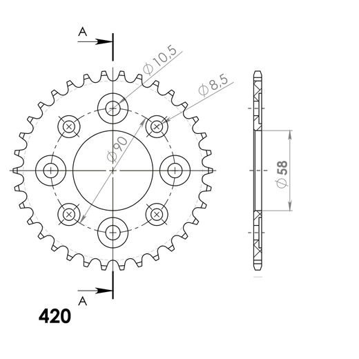 Aluminijasti zadnji verižnik (zobnik) SUPERSPROX RAL-214:34-RED rdeč 34T, 420