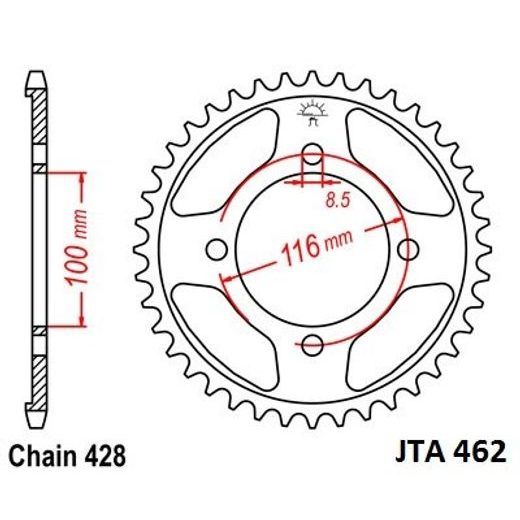 Aluminijasti zadnji verižnik (zobnik) JT JTA 462-51 51T, 428