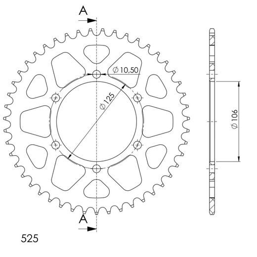 Aluminijasti zadnji verižnik (zobnik) SUPERSPROX RAL-2012:47-BLK črna 47T, 525