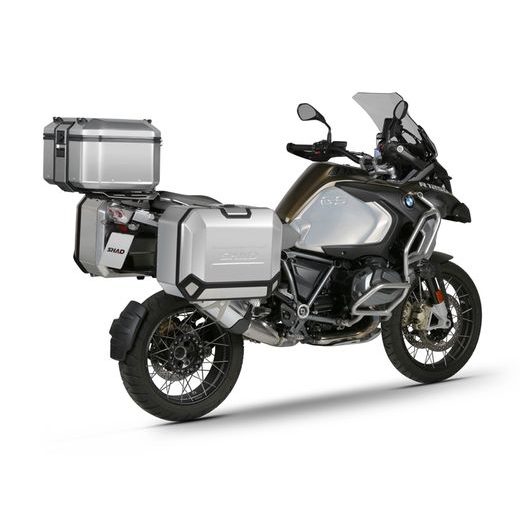 Komplet aluminijastih kovčkov z nosilci in ploščo SHAD TERRA BLACK, 48L zadnji kovček in 36L/47L stranski kovčki SHAD R 1200 GS Adventure/ R 1250 GS Adventure