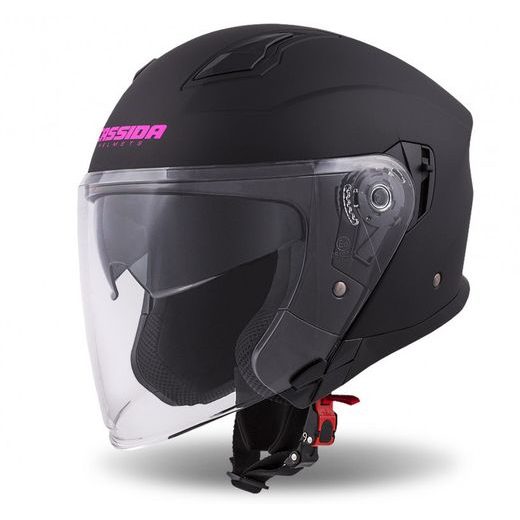 Jet čelada CASSIDA JET TECH black matt / violet logos M