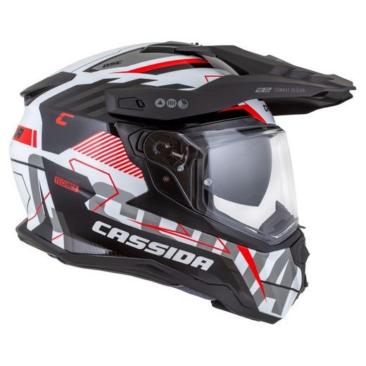Motocross Helmet CASSIDA ROAD RUNNER TechniX white/ black/ red/ grey/ black matt peak L