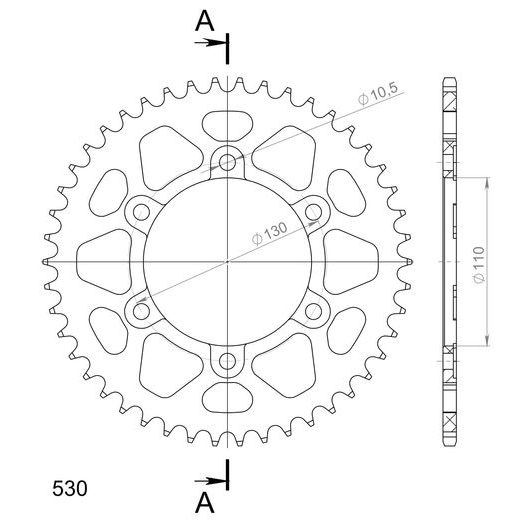 Aluminijasti zadnji verižnik (zobnik) SUPERSPROX RAL-479:46-BLK črna 46T, 530