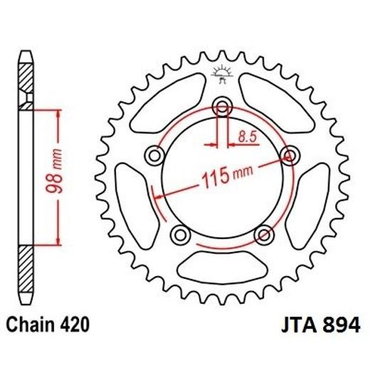 Aluminijasti zadnji verižnik (zobnik) JT JTA 894-50 50T, 420