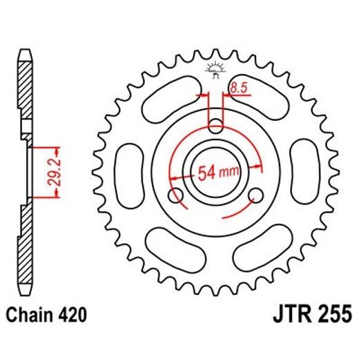 Zadnji verižnik (zobnik) JT JTR 255-26 26T, 420