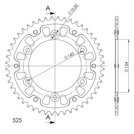 Rear sprocket SUPERSPROX STEALTH RST-1307:48-BLK črna 48T, 525