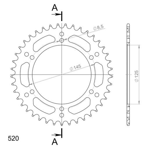 Aluminijasti zadnji verižnik (zobnik) SUPERSPROX RAL-405:41-RED rdeč 41T, 520