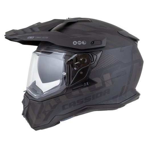 Motocross Helmet CASSIDA ROAD RUNNER TechniX black matt/ black/ grey/ black matt peak S
