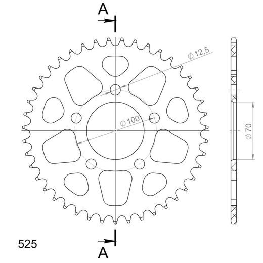 Aluminijasti zadnji verižnik (zobnik) SUPERSPROX RAL-727:43-RED rdeč 43T, 525