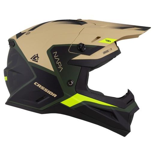 Motocross Helmet CASSIDA CROSS CUP 2 NAPA sand/ green/ yellow fluo/ black matt XS