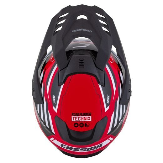 Motocross Helmet CASSIDA ROAD RUNNER TechniX red/ black/ white/ grey/ black matt peak XL